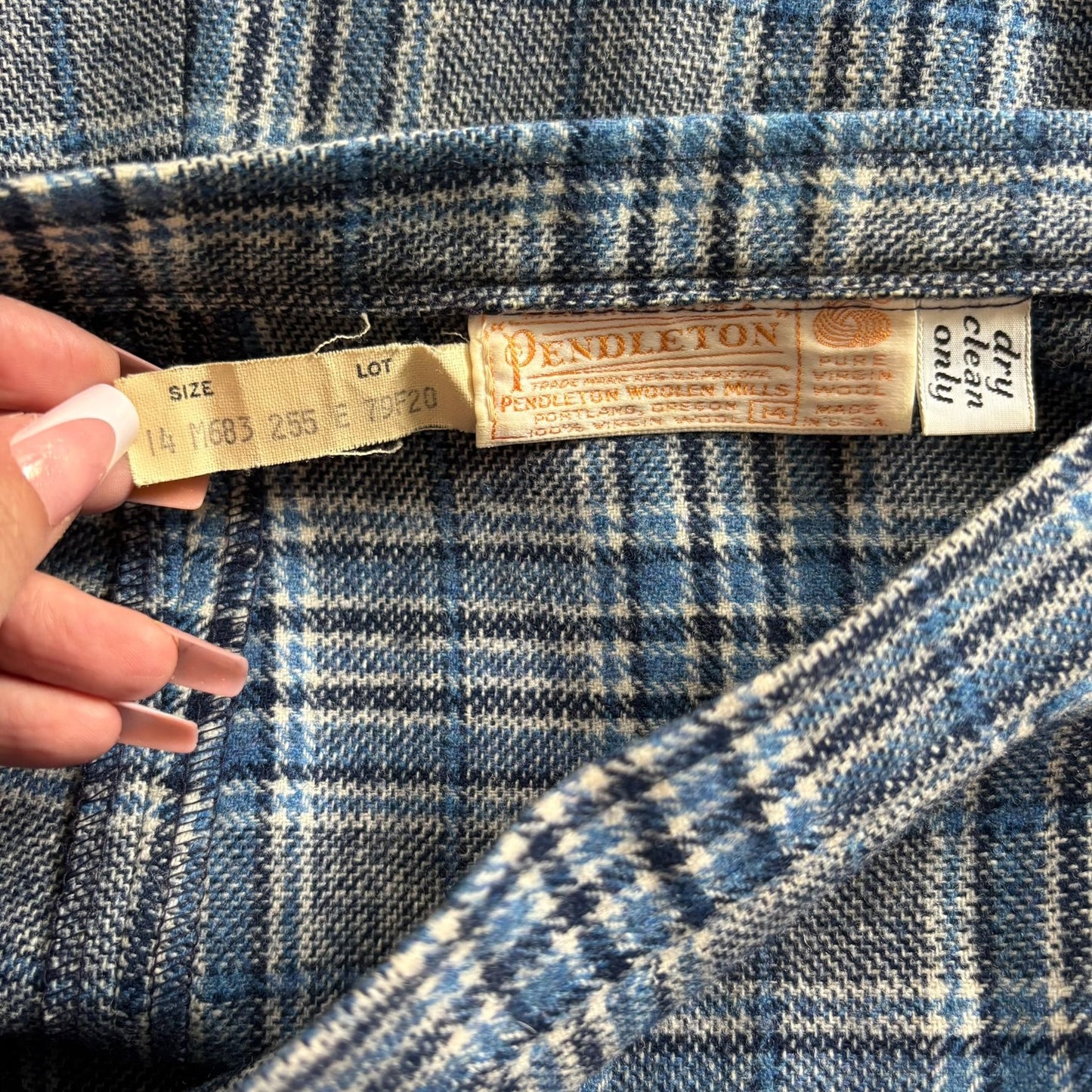 Vintage 80s Pendleton Blue Green Plaid Wool Skirt Size Small Unlined Botton Zip