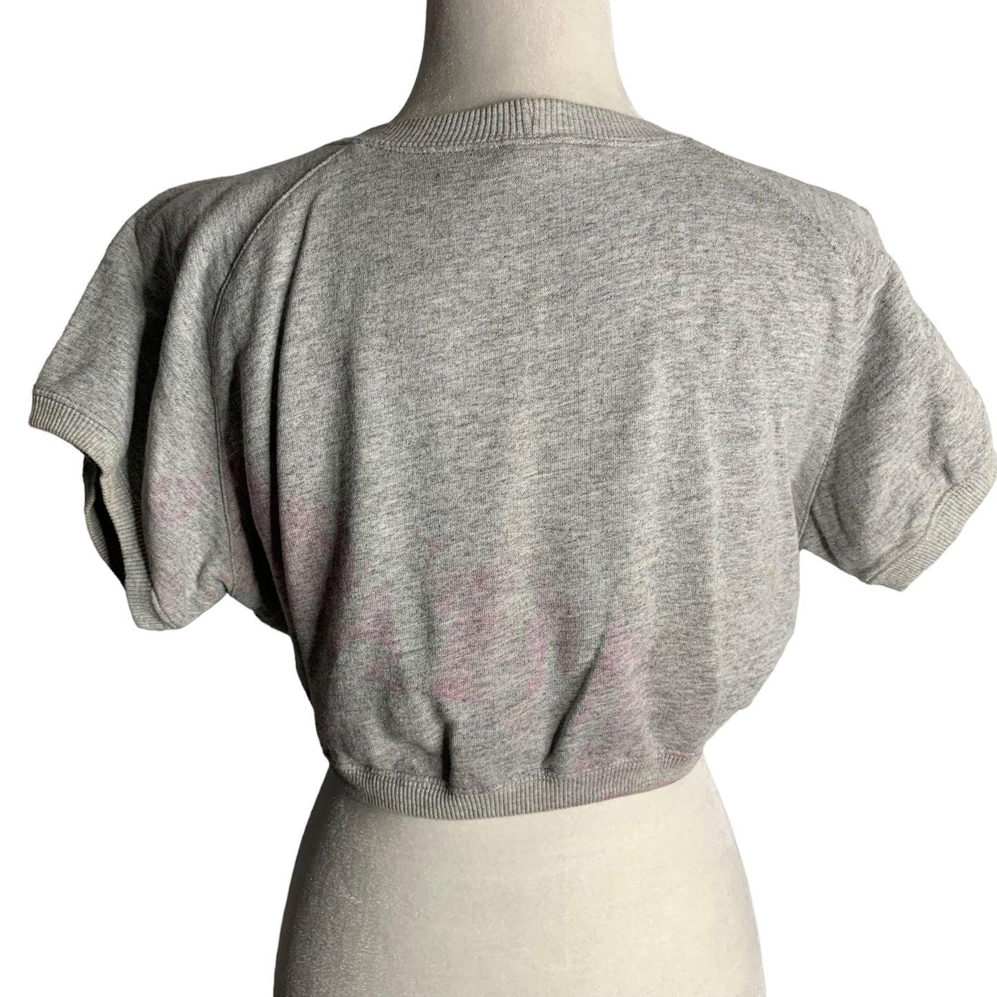 Vintage 80s Cropped Short Sleeve Sweatshirt L Grey Crewneck Drawstring Stars