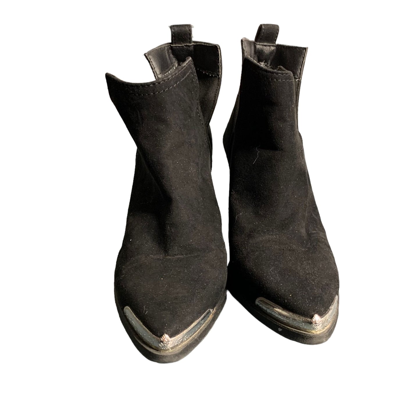 Mossimo Faux Suede Heeled Booties 6 Black Silver Tips Side Cutouts Western