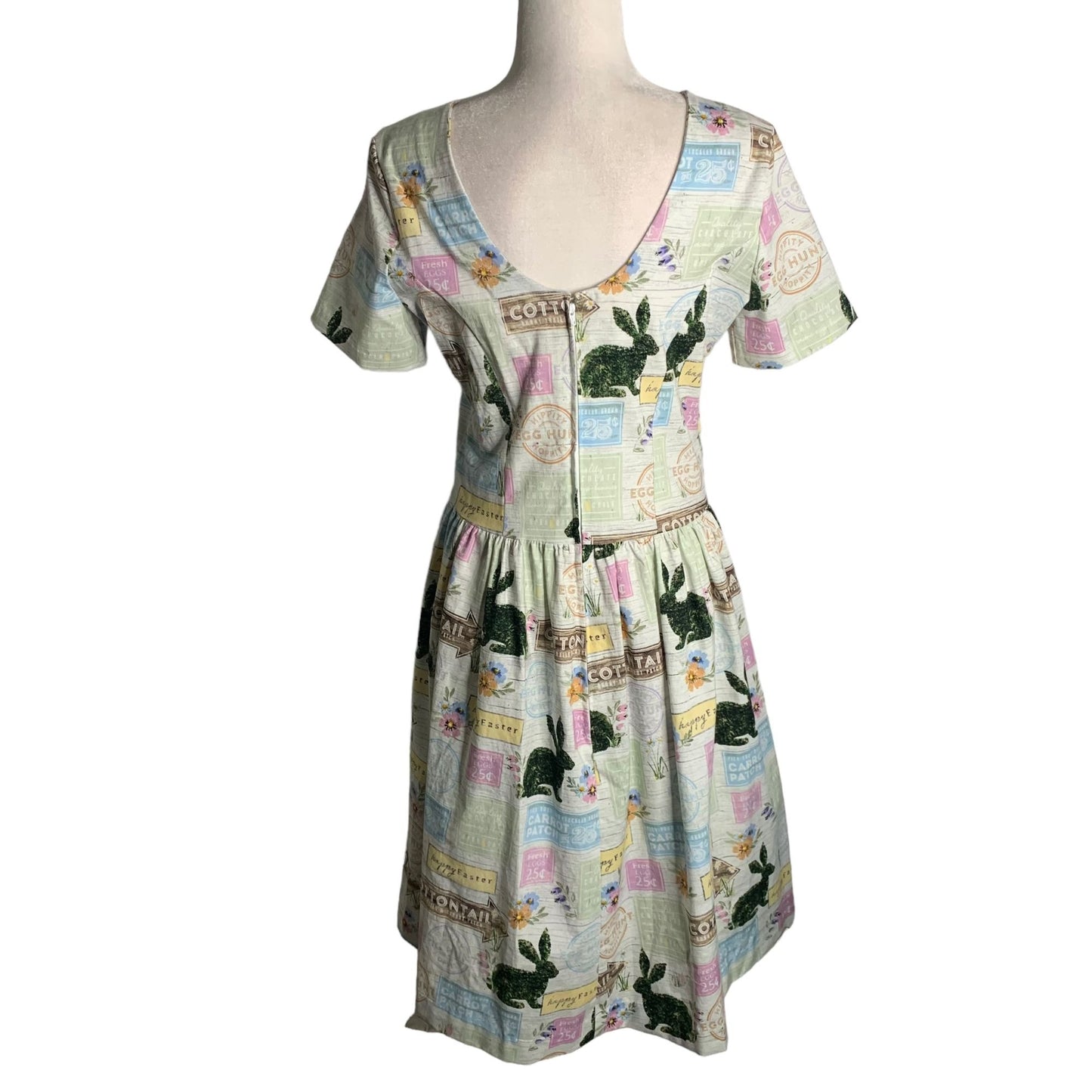 Handmade Easter Bunny Spring Swing Dress S Multicolored Short Sleeve Zipper