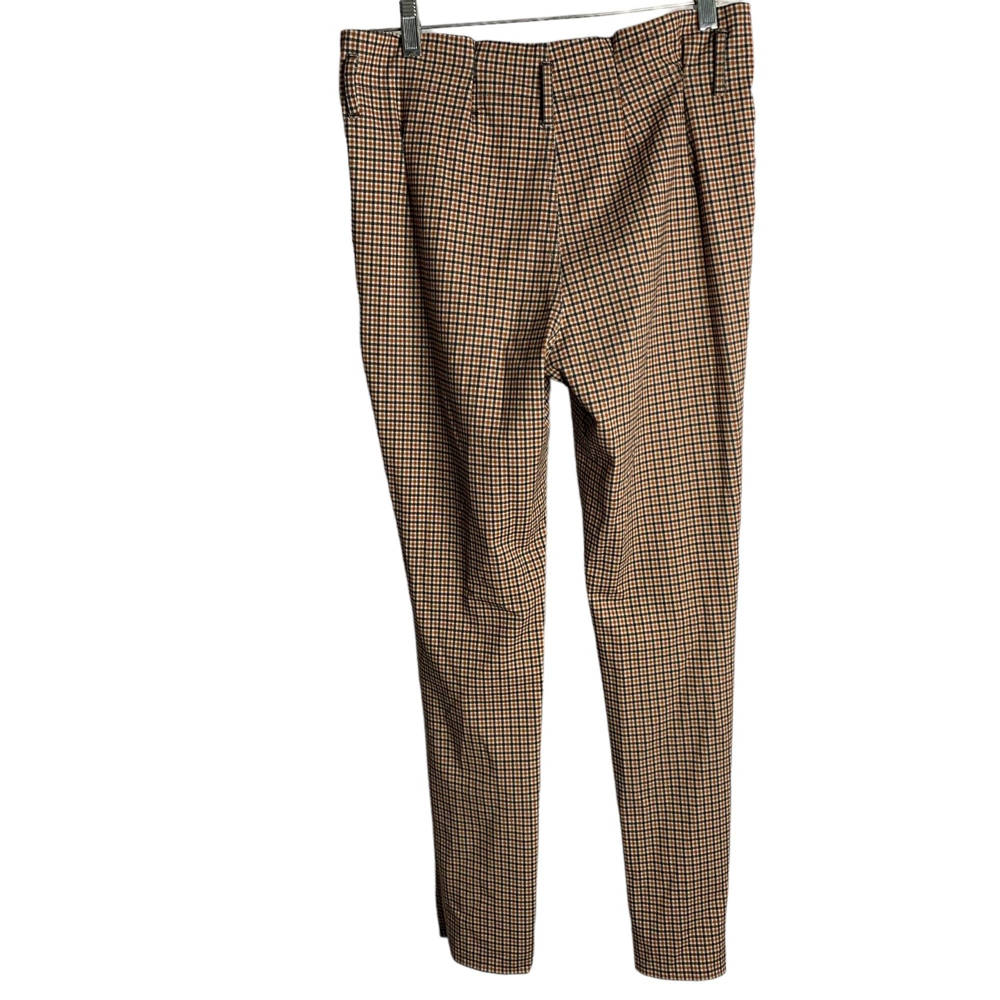 Vylette Paper Bag Waist Skinny Pants 9 Brown Plaid Mid Rise Patch Pockets Zip