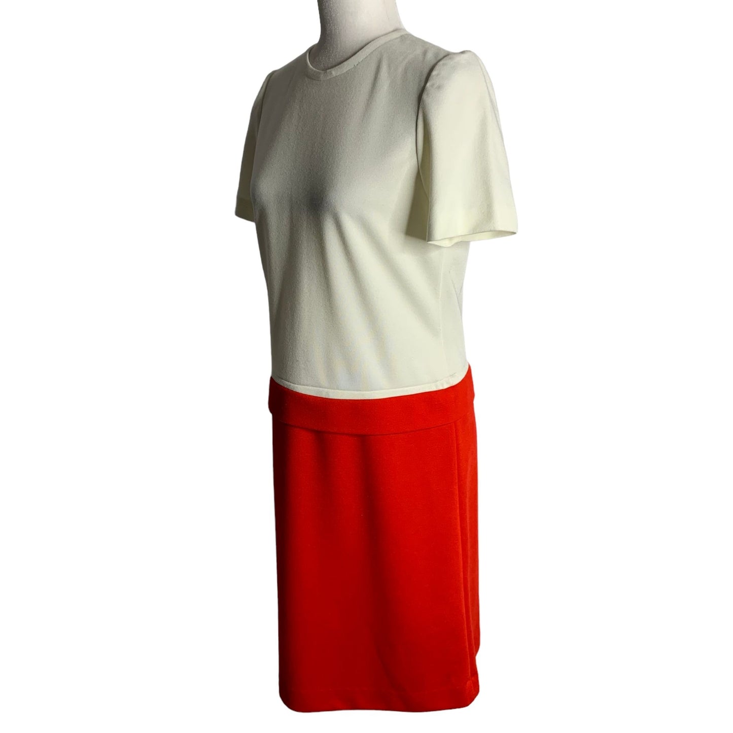 Vintage Leslie Fay Dropped Waist Shift Dress 8 White Red Short Sleeve Zipper