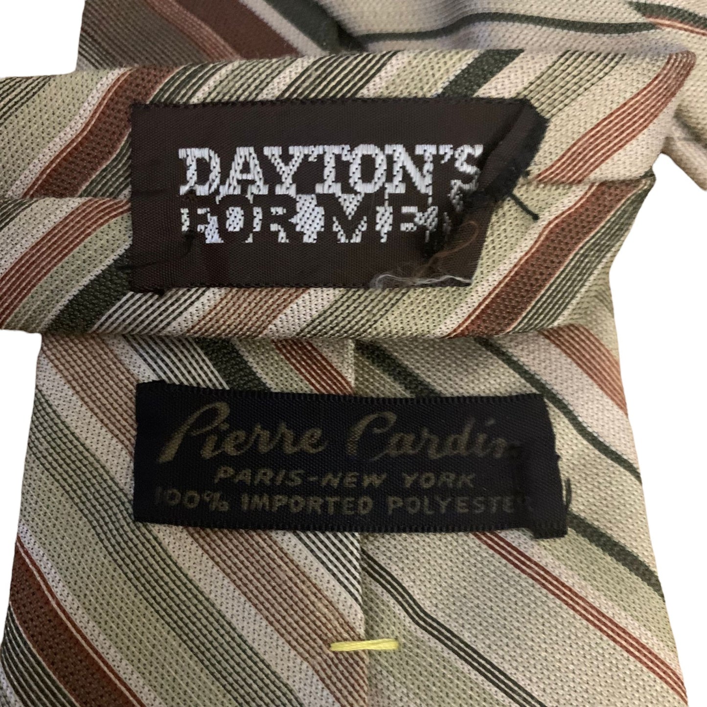 Vintage 70s Pierre Cardin Tie Tan Striped 3.5 in Necktie Imported Polyester