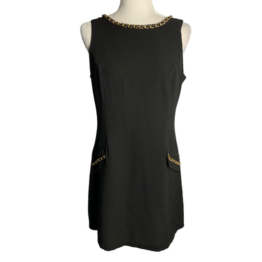 Lipsy London Sleeveless Mini Sheath Dress 10 Black Chain Detail Back Zipper