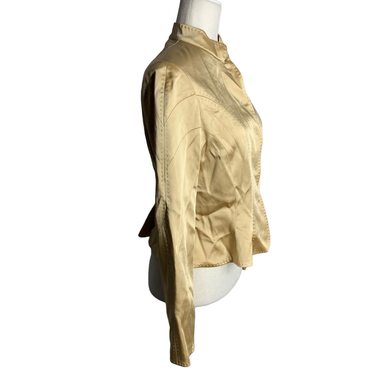 Eccoci Satin Blazer Jacket 4 Gold Snap Front Long Sleeve Lined Exposed Stitching