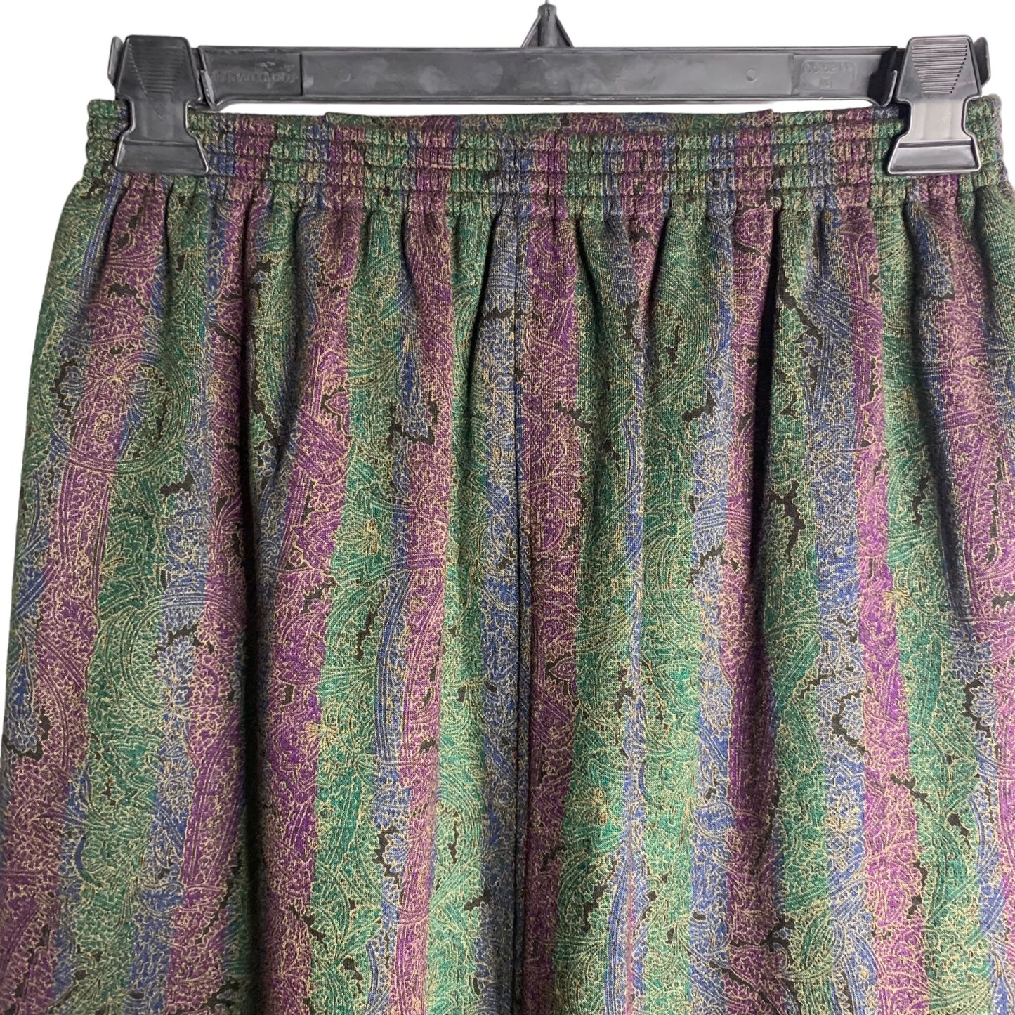 Paisley Striped Pullon Flannel Skirt S Green Purple Blue Elastic Waist Lined