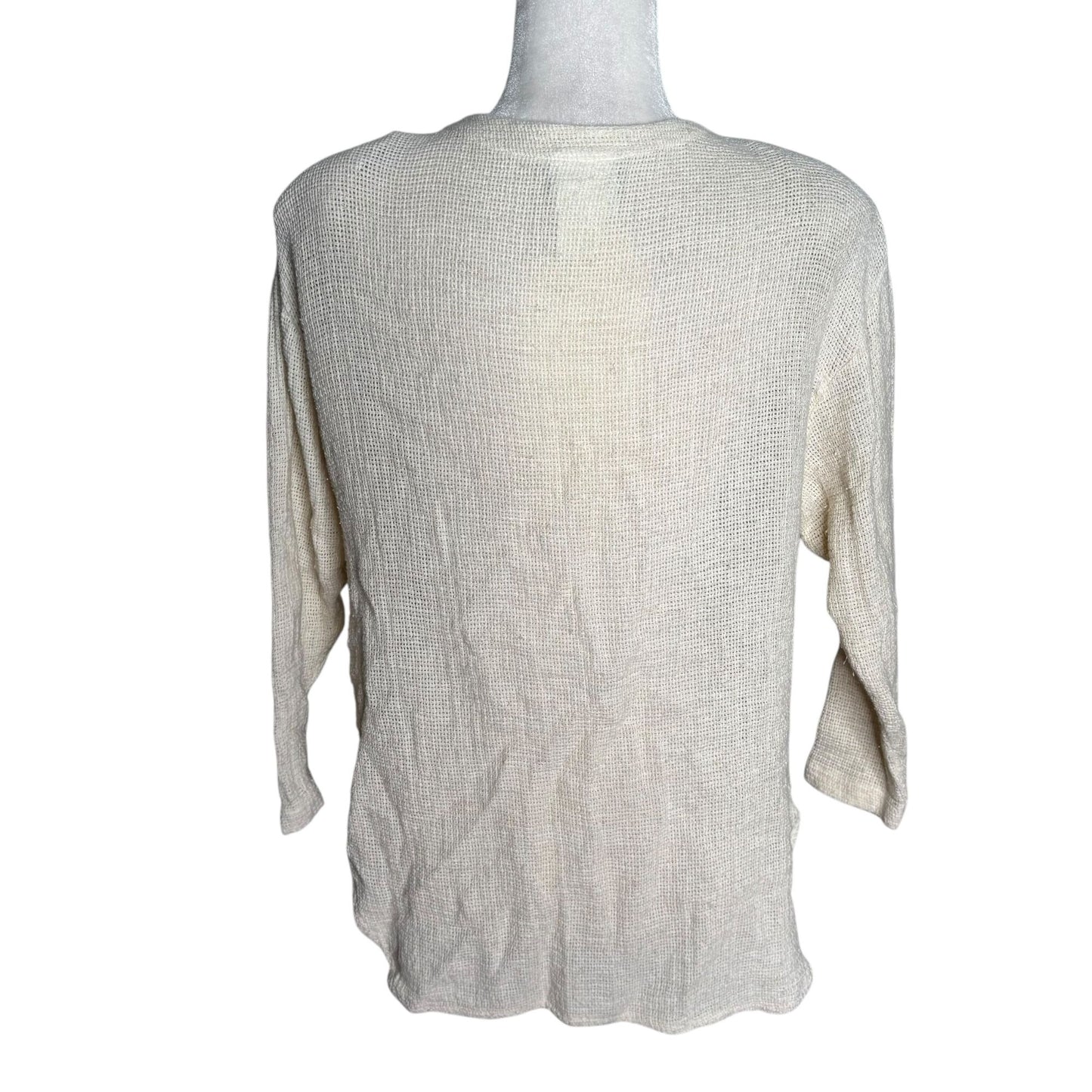 Vintage 90s Knit Patchwork Cardigan Medium Cream Linen Blend Buttons David Wayne