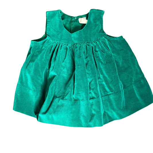 Vintage Green Velvet Sleeveless Baby Dress 24 Months Toddler Button Back Closure