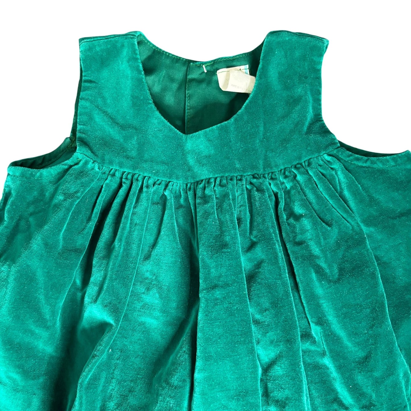 Vintage Green Velvet Sleeveless Baby Dress 24 Months Toddler Button Back Closure