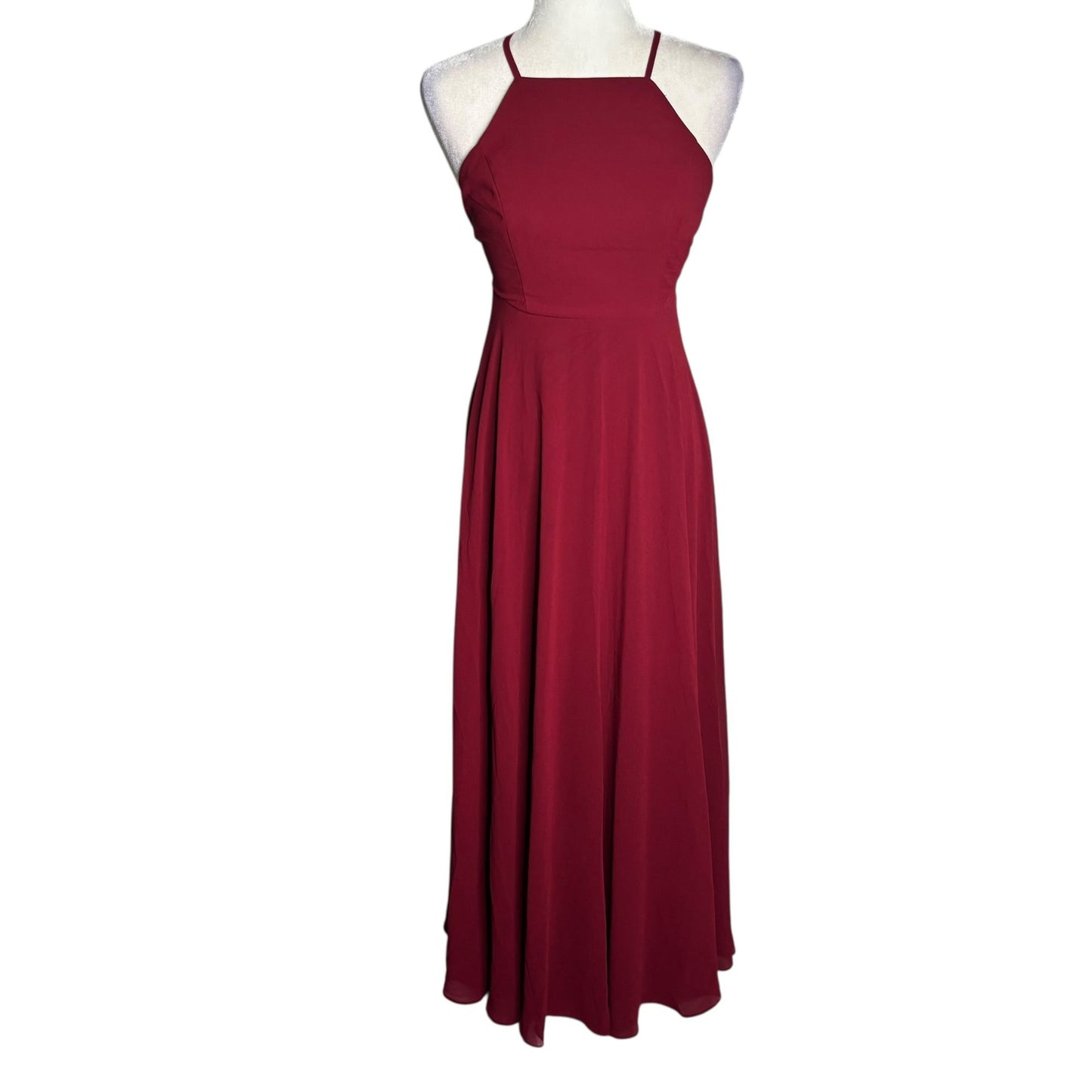 Lulus Burgundy Red Maxi Formal Dress XS Crisscross Back Strap Lined Sleeveless
