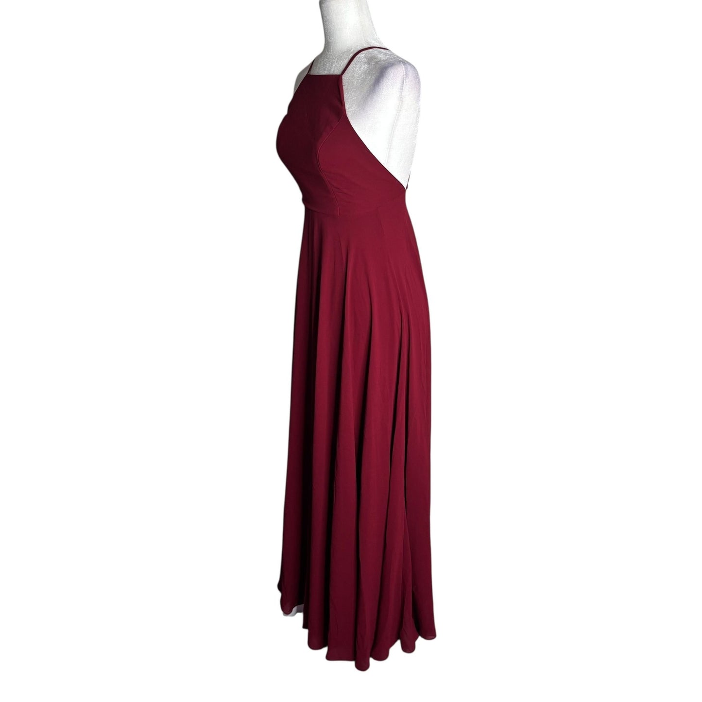 Lulus Burgundy Red Maxi Formal Dress XS Crisscross Back Strap Lined Sleeveless