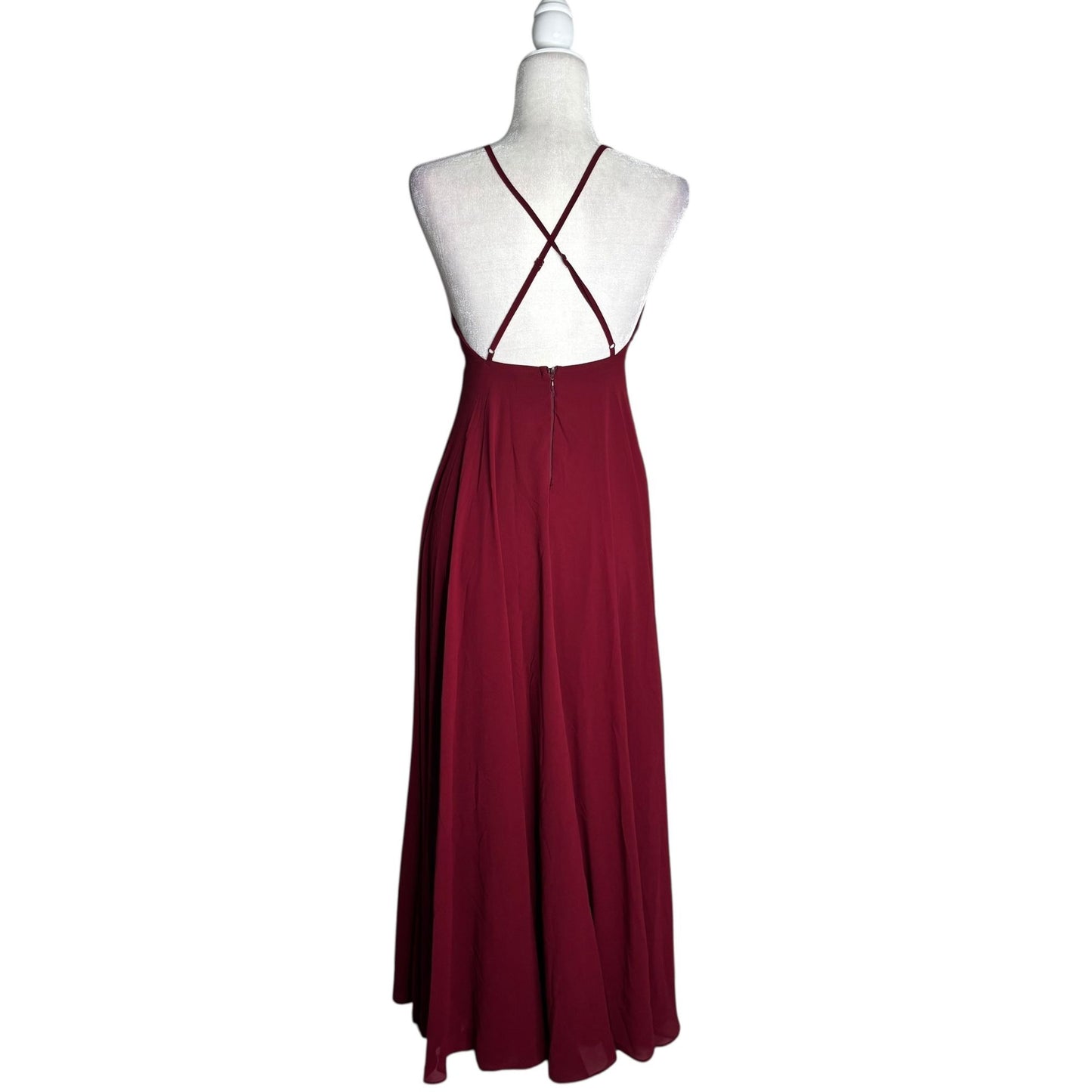Lulus Burgundy Red Maxi Formal Dress XS Crisscross Back Strap Lined Sleeveless