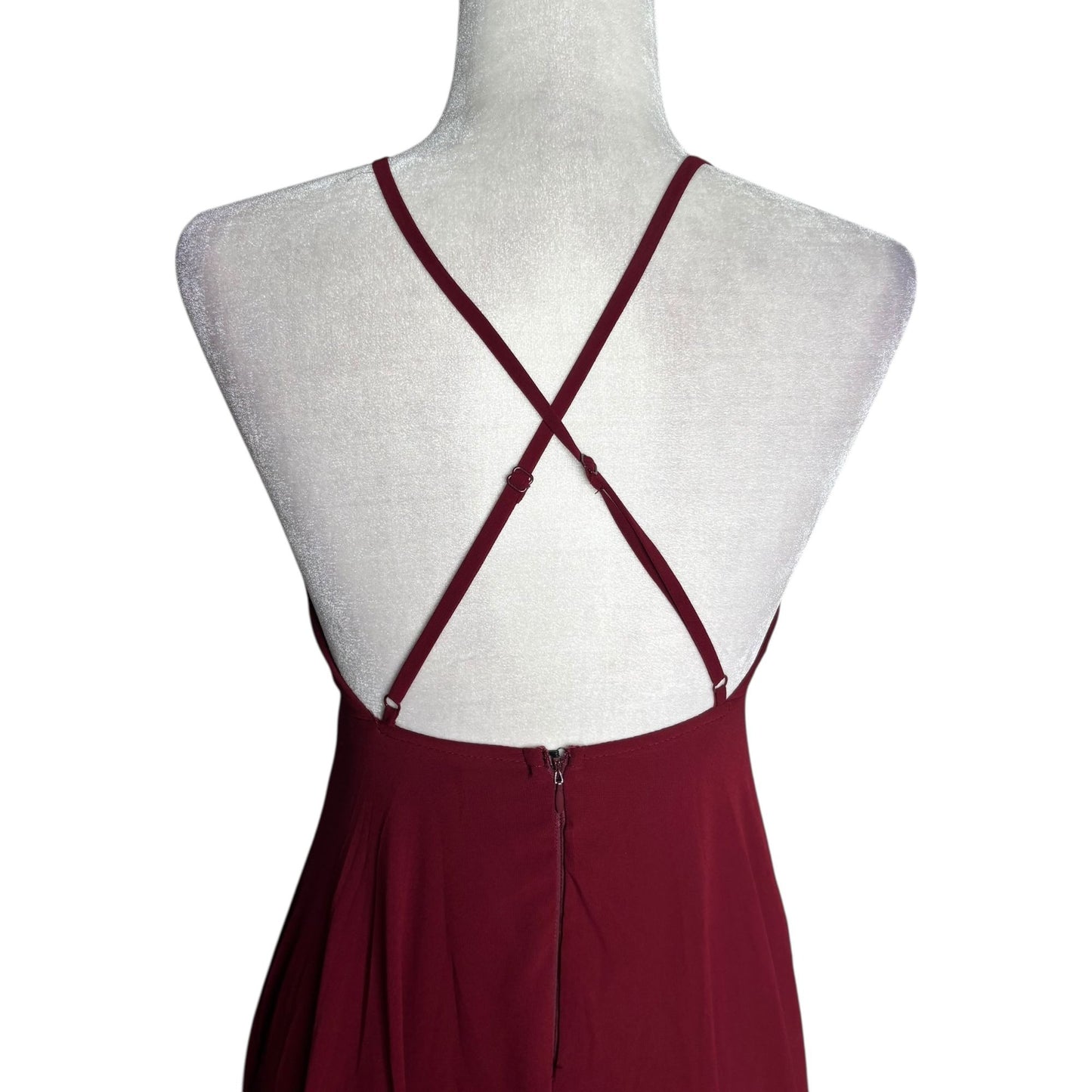Lulus Burgundy Red Maxi Formal Dress XS Crisscross Back Strap Lined Sleeveless