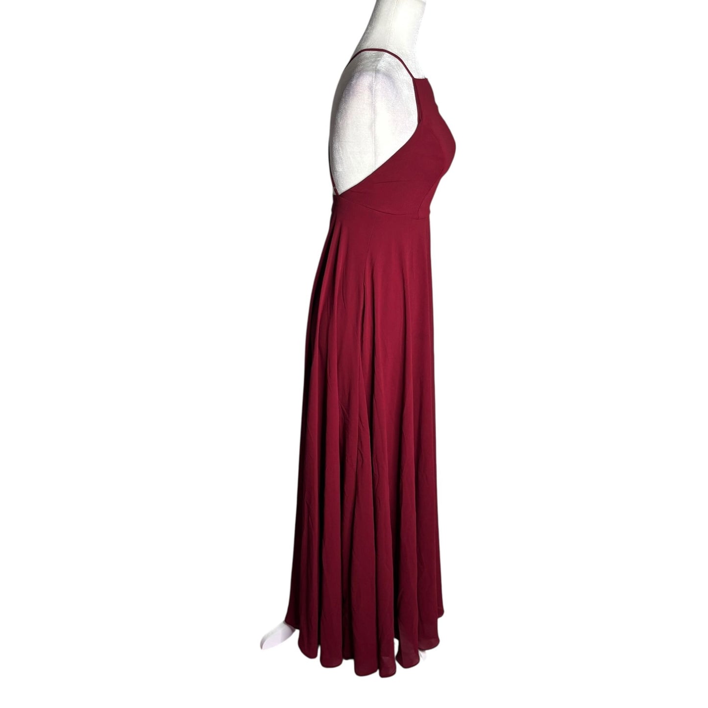 Lulus Burgundy Red Maxi Formal Dress XS Crisscross Back Strap Lined Sleeveless