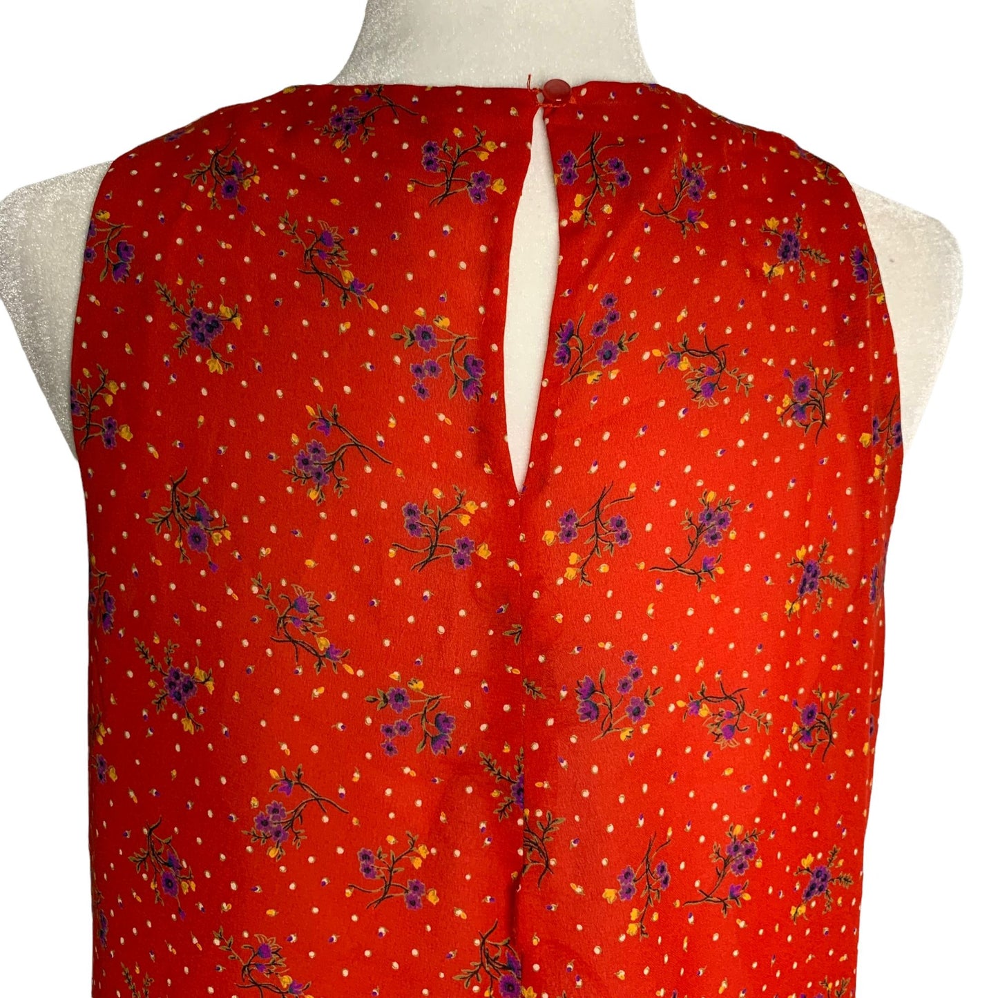 Vintage Handmade Fit N Flare Dress M Red Floral Sleeveless Button Knee Length