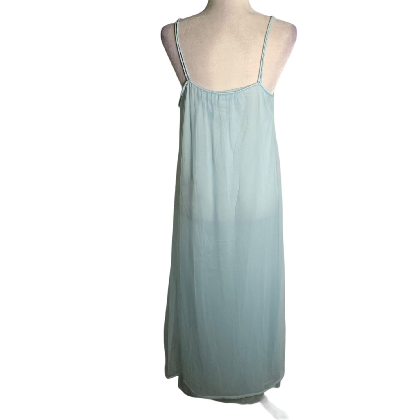 Vintage 70s Nylon Nightgown M Blue Pullover Lined Spaghetti Straps Low Back