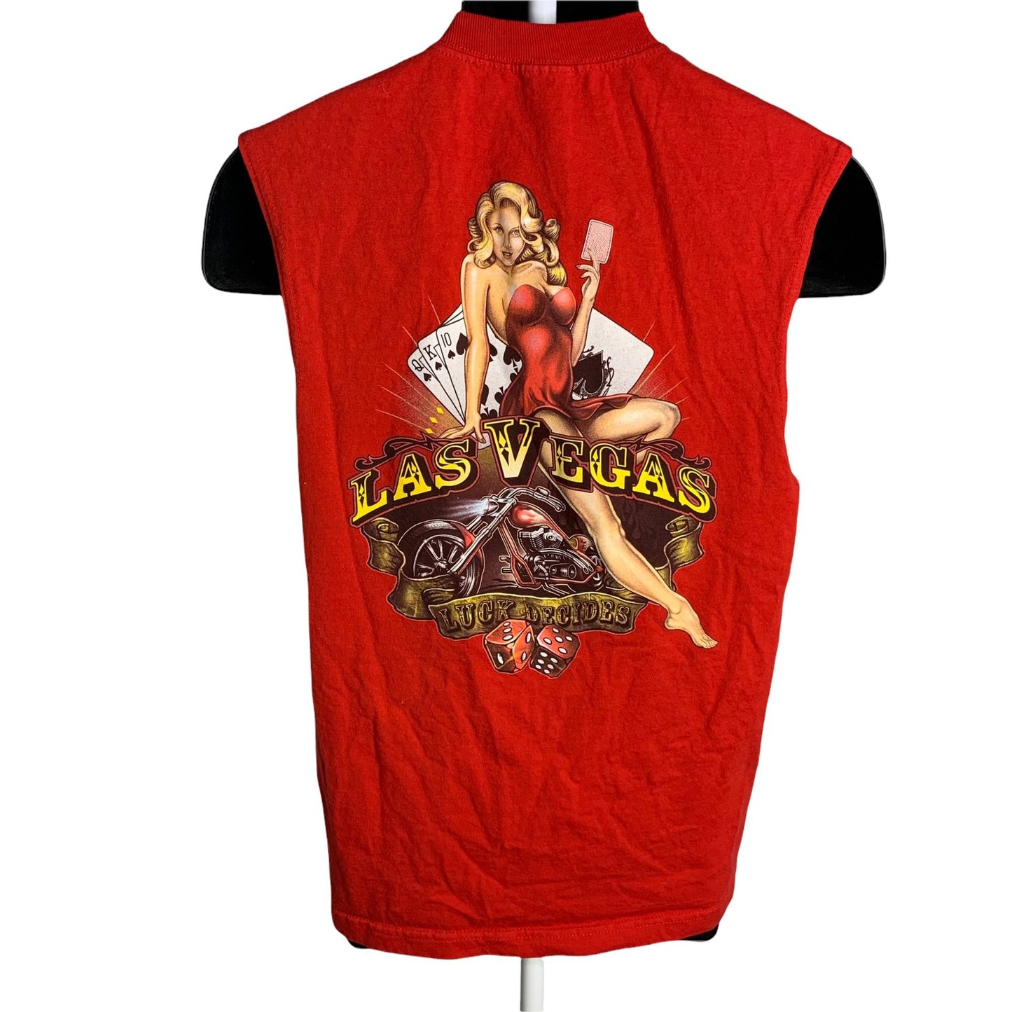 Las Vegas Pin Up Motorcycle Muscle Shirt S Red Crewneck Sleeveless Graphic