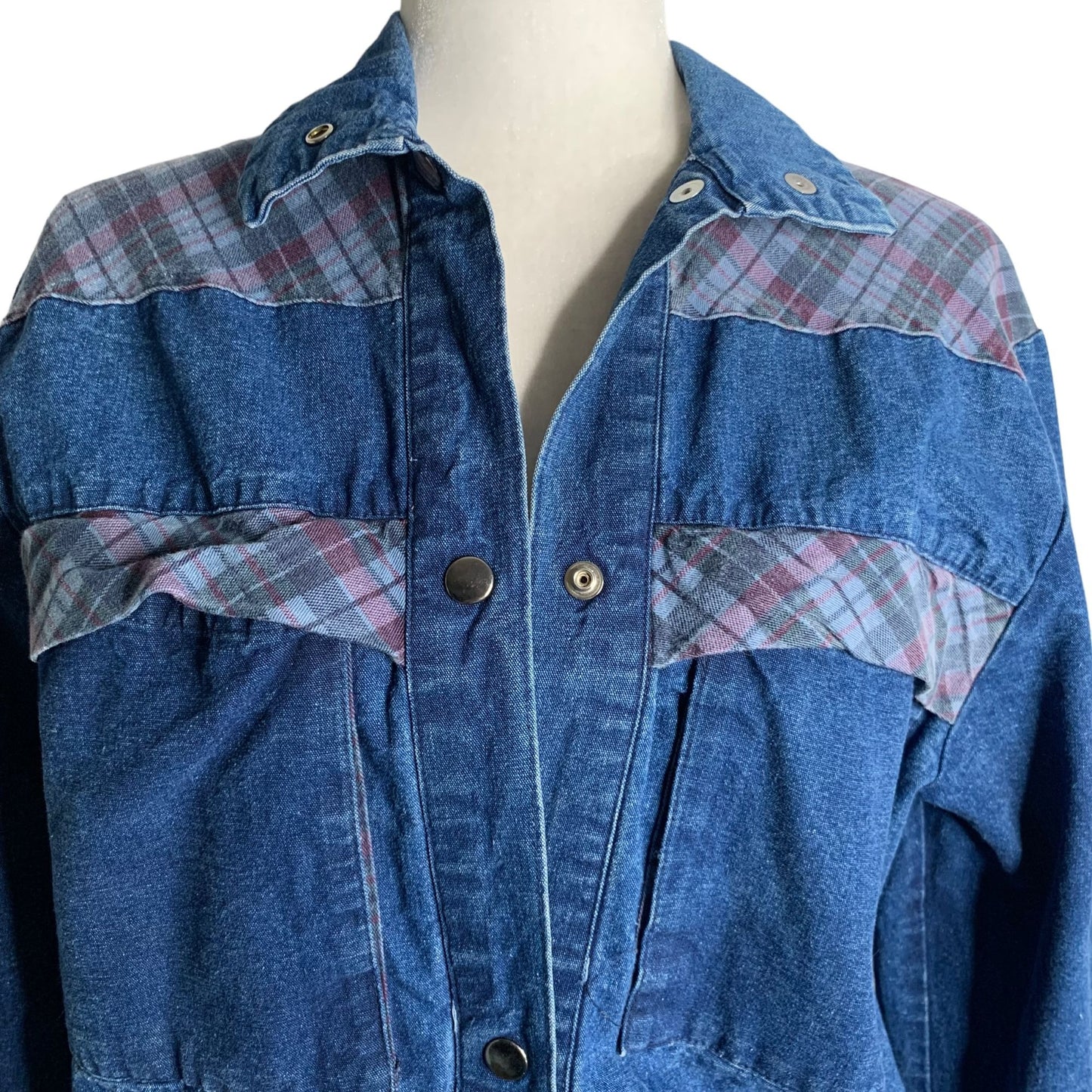 Vintage 90s Pacific Express Denim Jacket M Blue Snap Front Pockets Long Sleeve