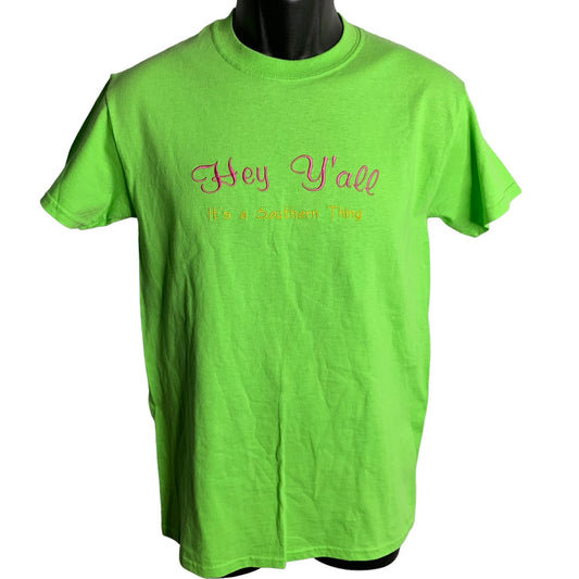 Hey Yall Embroidered Crewneck T Shirt S Lime Green Short Sleeves Southern Thing