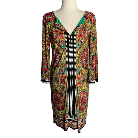 Laundry by Shelli Segal 3/4 Sleeve Shift Dress 8 Multicolored V Neck Lined