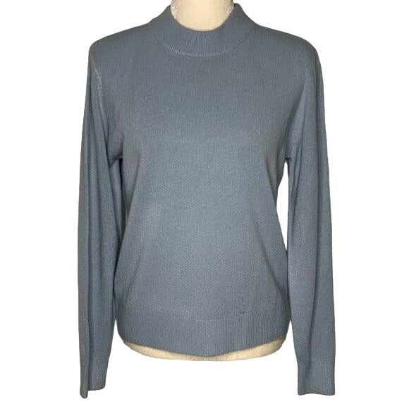 Vintage 90s Sag Harbor Mock Neck Sweater M Light Blue Long Sleeve Acrylic Knit