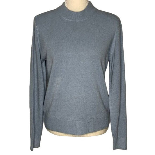 Vintage 90s Sag Harbor Mock Neck Sweater M Light Blue Long Sleeve Acrylic Knit