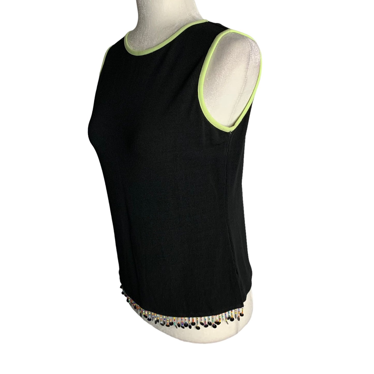 Vintage 90s Ronni Nicole Tank Top S Petite Black Beaded Strech Knit Sleeveless