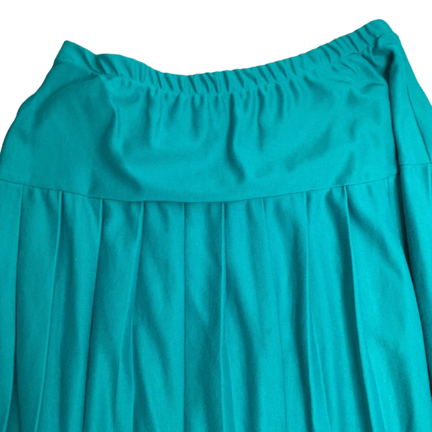 Vintage 80s Pull On Midi Skirt XL Turquoise Blue Pleated Elastic Waist USA