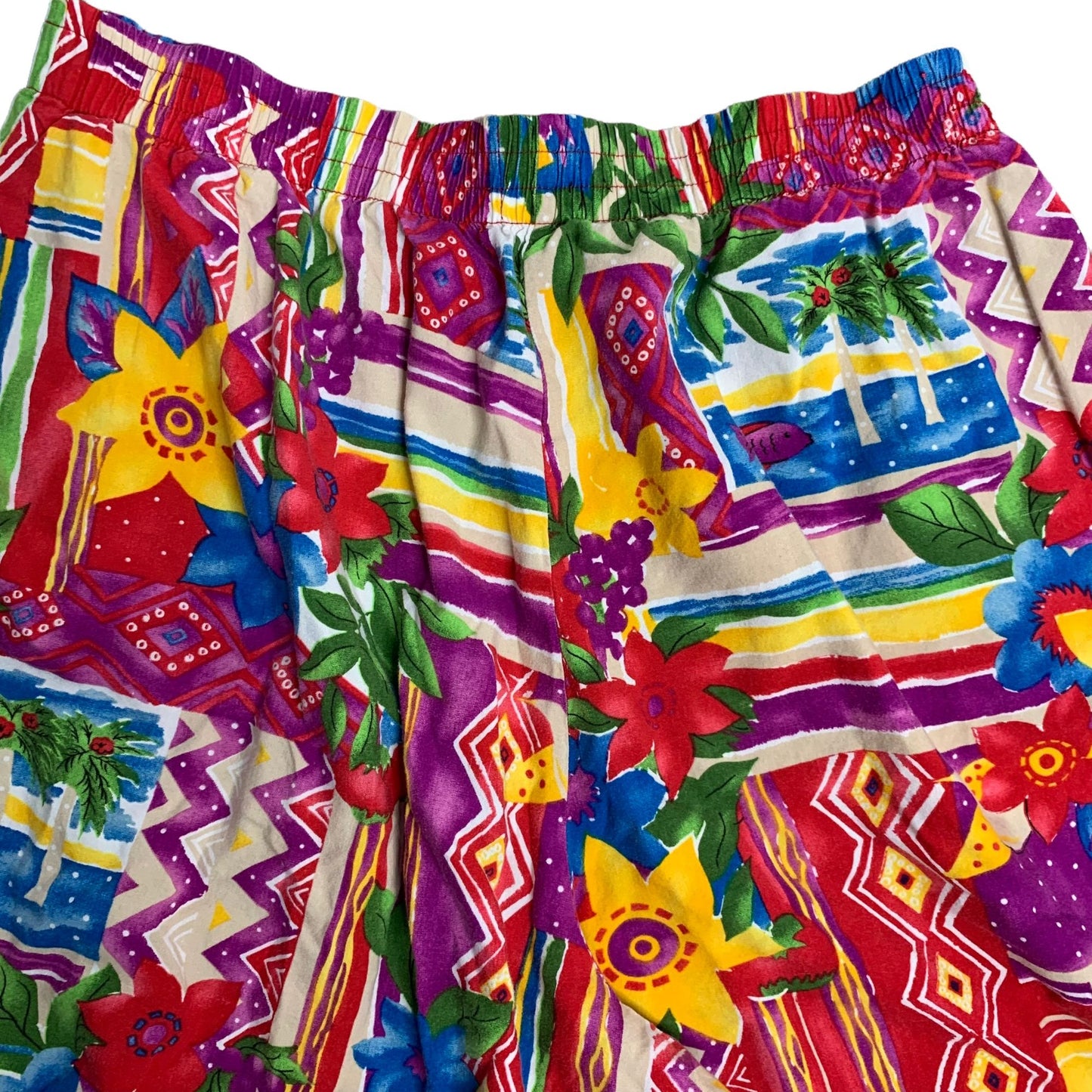 Vintage 90s Napa Valley Pullon Shorts L Red Tropical Floral Elastic Pockets