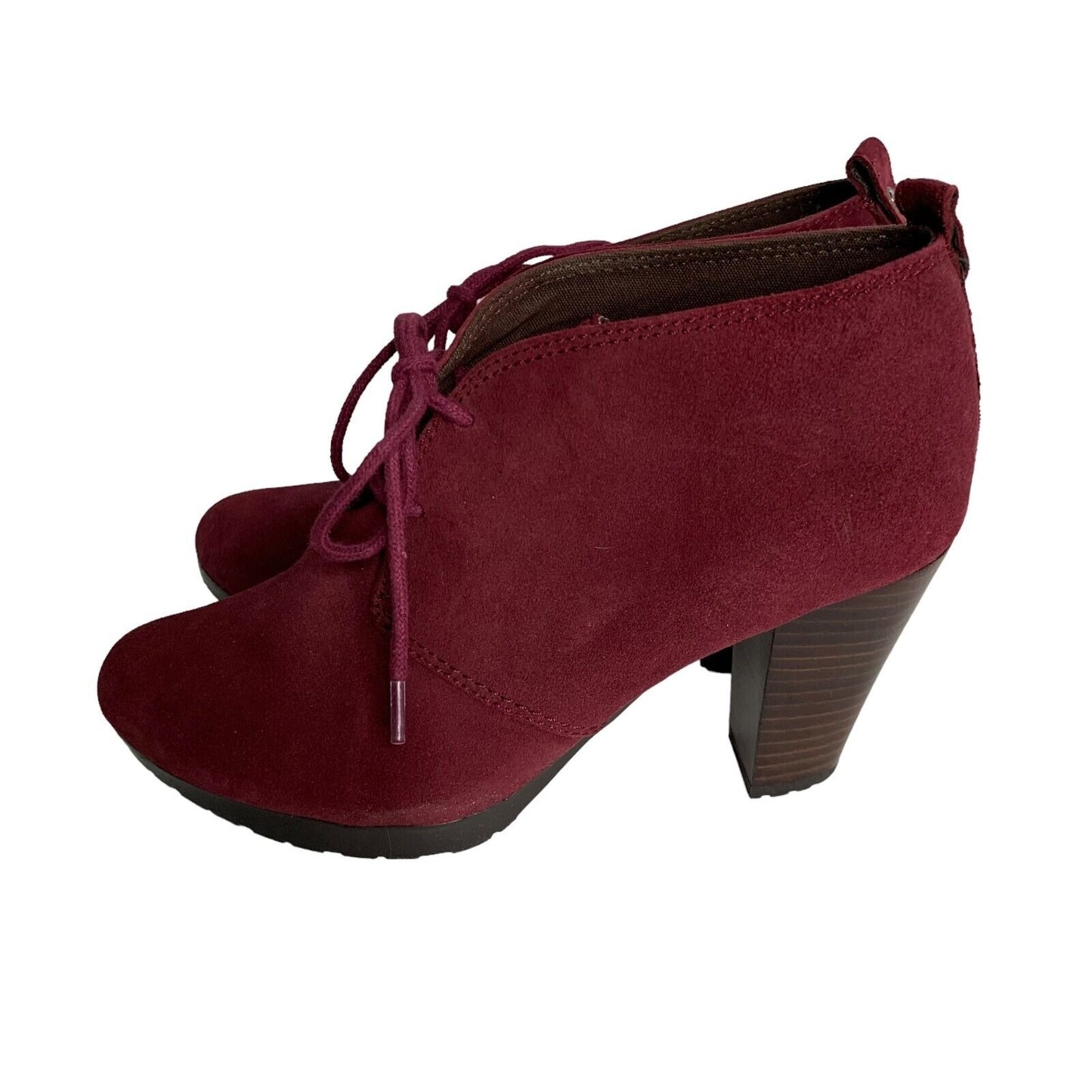 Giani Bernini Lace Up Ankle Bootie 7.5 Burgundy Suede Leather Block Heel