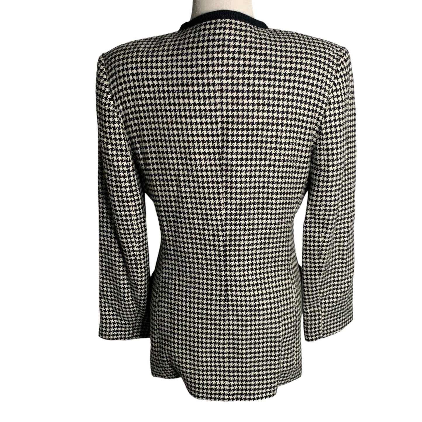 Vintage Oleg Cassini Wool Blazer Jacket 10 Black Houndstooth Buttons Pockets