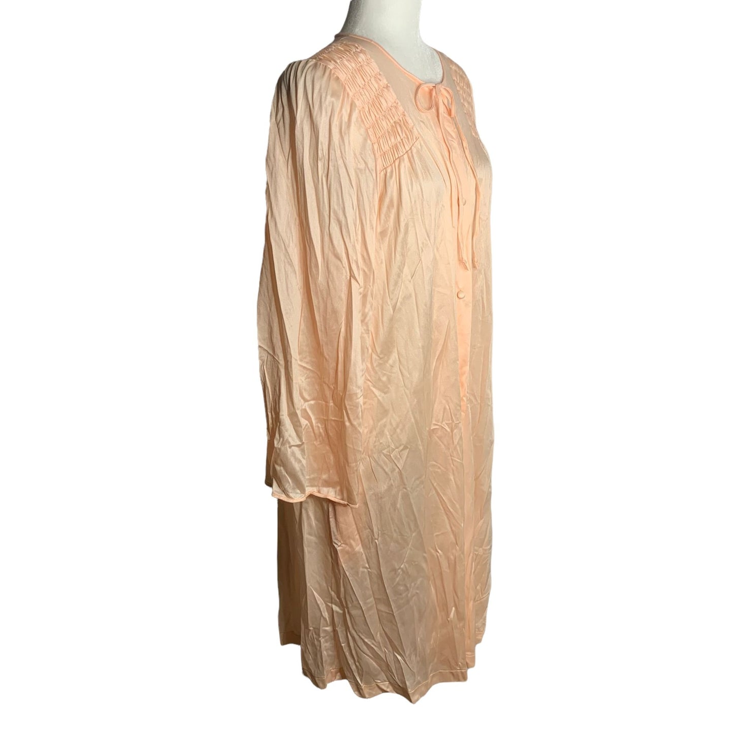 Vintage Gossard Nylon Nightgown Robe L Peach Buttons Bell Sleeves Union Made