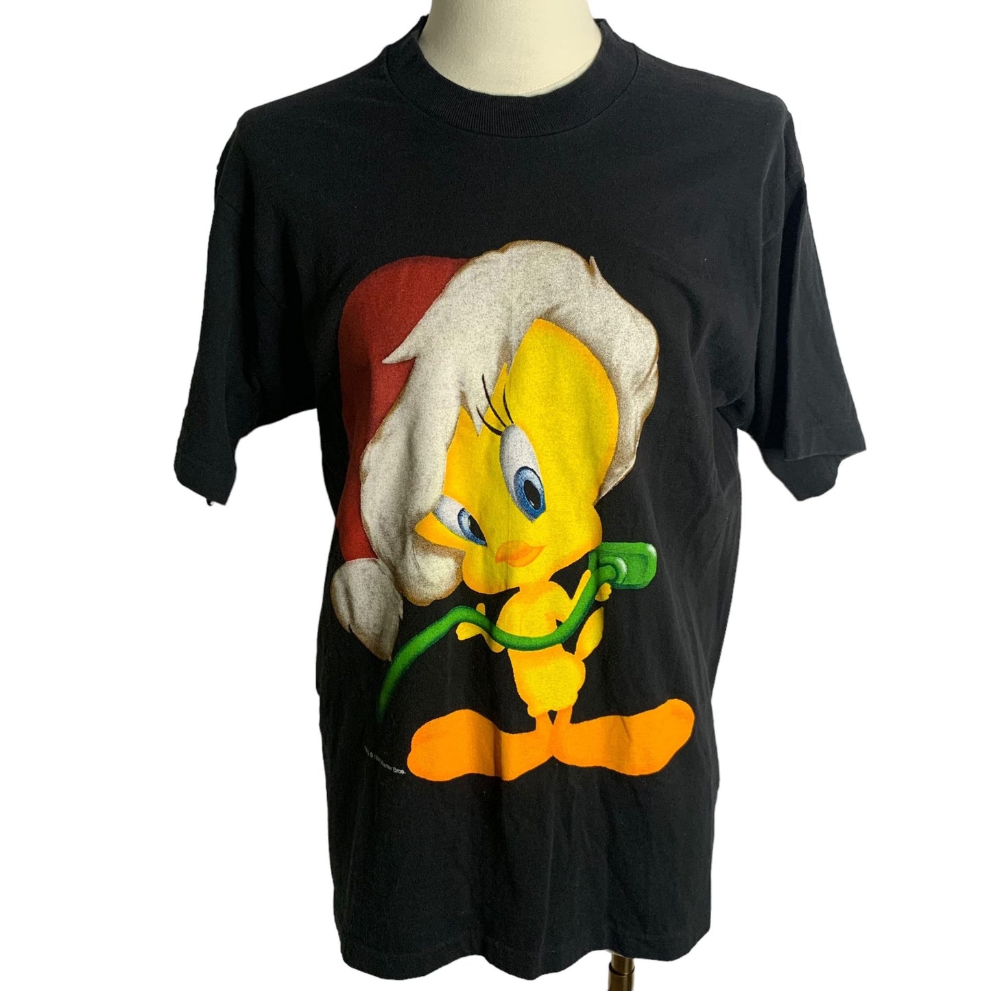 Vintage 90s Looney Tunes Holiday Crewneck TShirt M Black Single Stitch Christmas