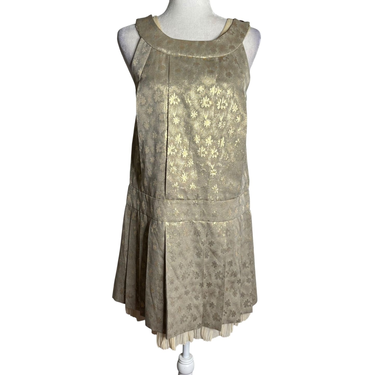 Vintage 90s Marc By Marc Jacobs Pleated Dress Size 6 Gold Metallic Silk Lined