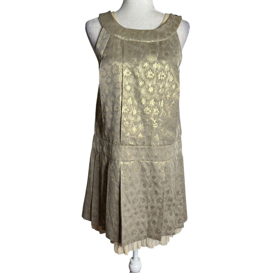 Vintage 90s Marc By Marc Jacobs Pleated Dress Size 6 Gold Metallic Silk Lined