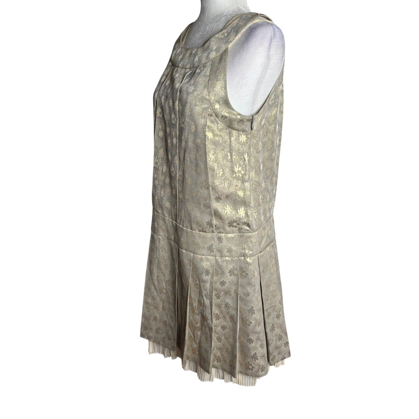 Vintage 90s Marc By Marc Jacobs Pleated Dress Size 6 Gold Metallic Silk Lined
