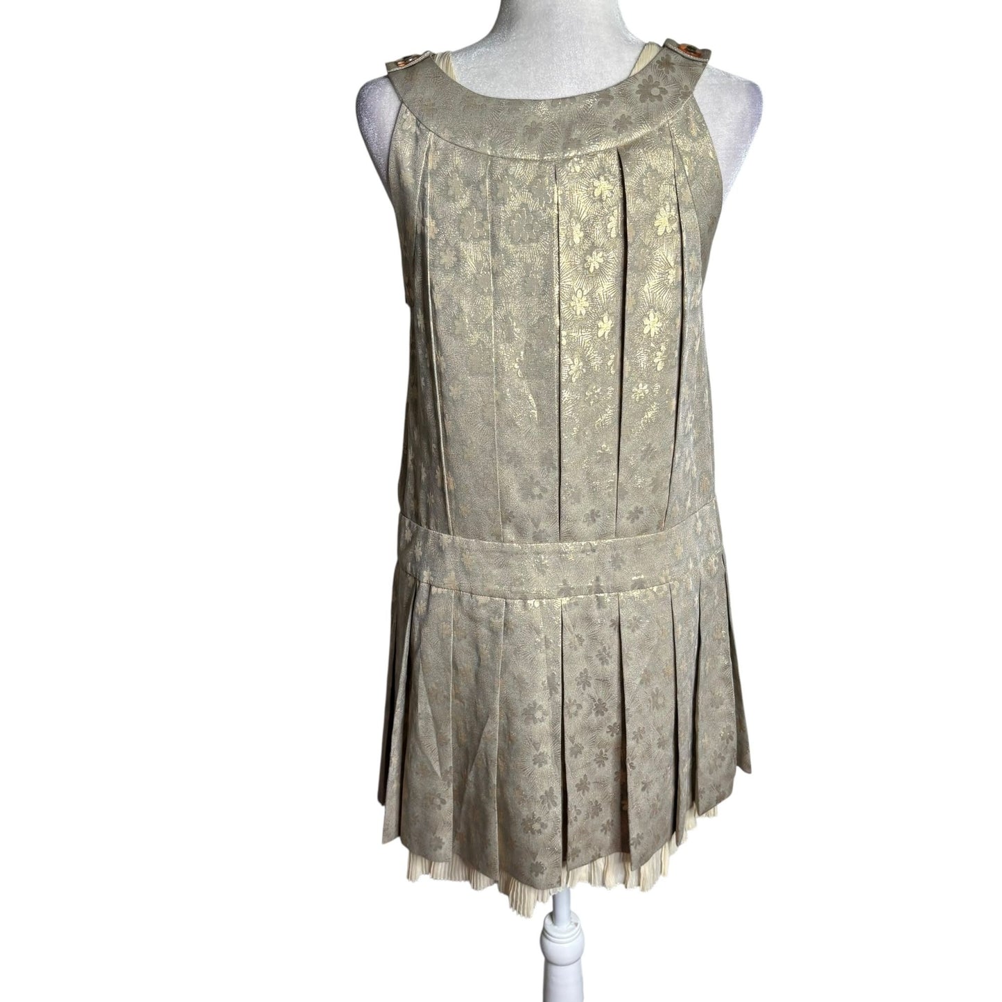 Vintage 90s Marc By Marc Jacobs Pleated Dress Size 6 Gold Metallic Silk Lined