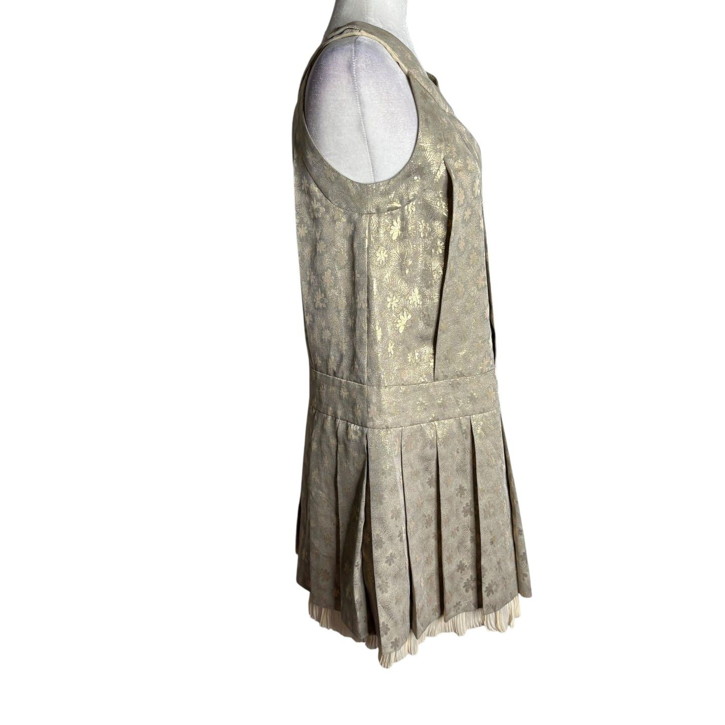 Vintage 90s Marc By Marc Jacobs Pleated Dress Size 6 Gold Metallic Silk Lined
