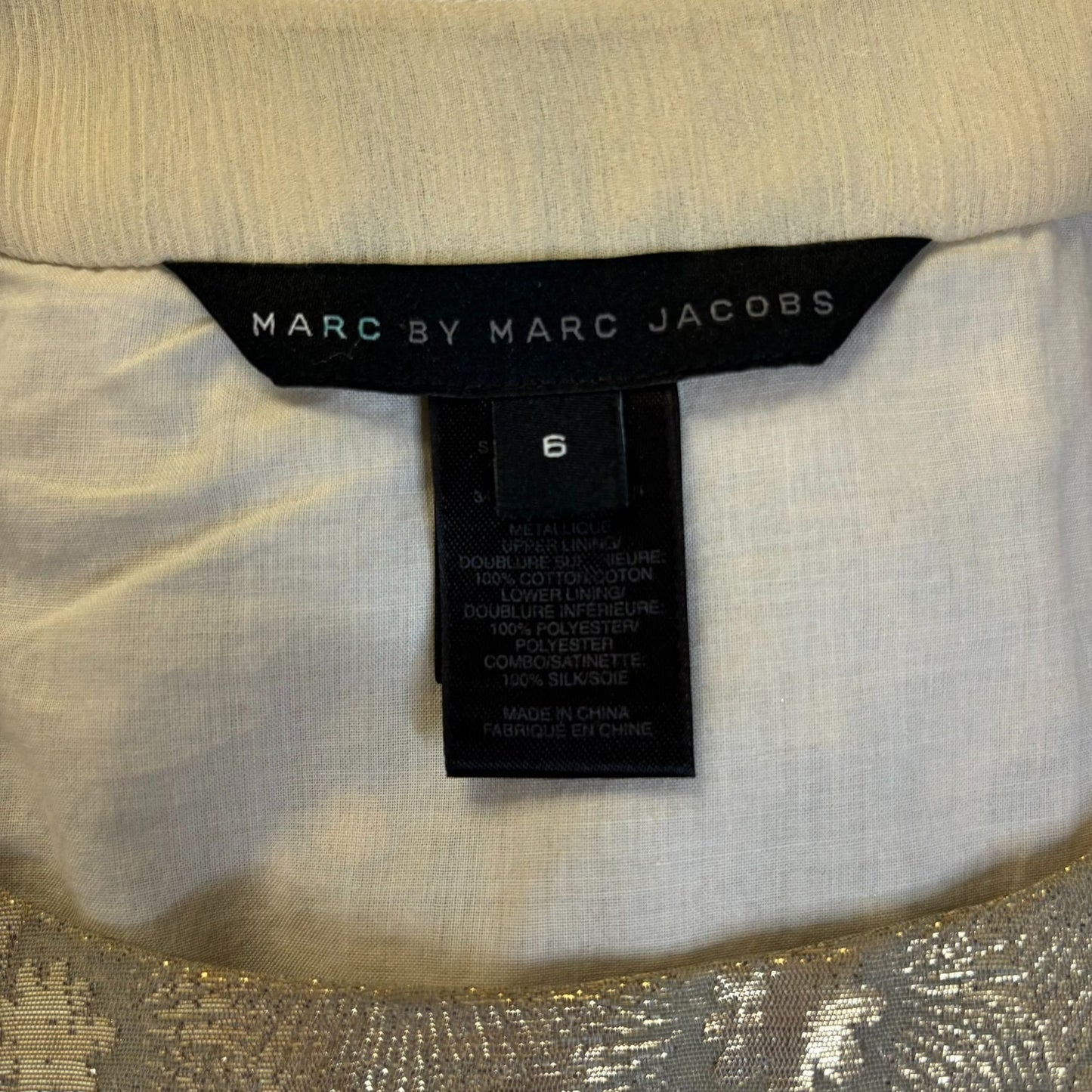 Vintage 90s Marc By Marc Jacobs Pleated Dress Size 6 Gold Metallic Silk Lined