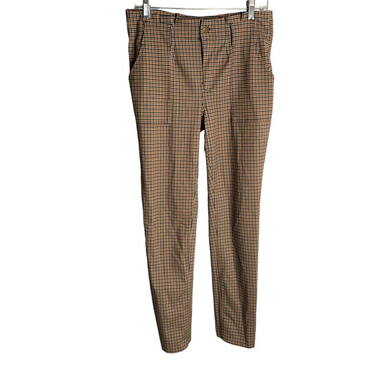 Vylette Paper Bag Waist Skinny Pants 9 Brown Plaid Mid Rise Patch Pockets Zip