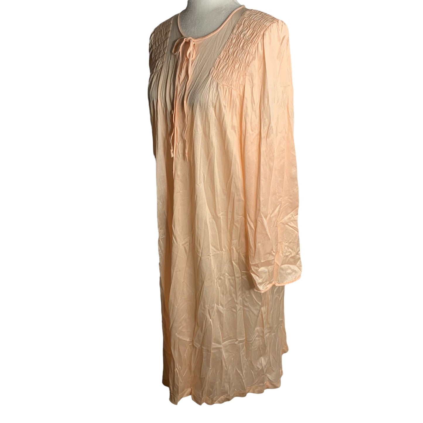 Vintage Gossard Nylon Nightgown Robe L Peach Buttons Bell Sleeves Union Made