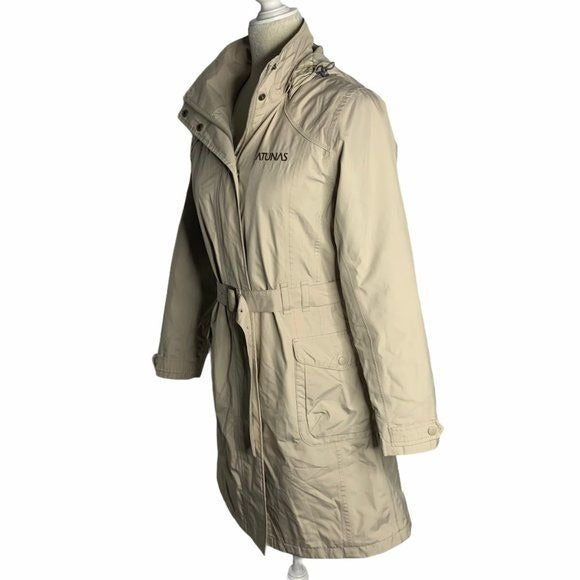 Atunas Long Trench Rain Coat PrimaLoft Liner S Beige Goretex Hood Pockets Belt