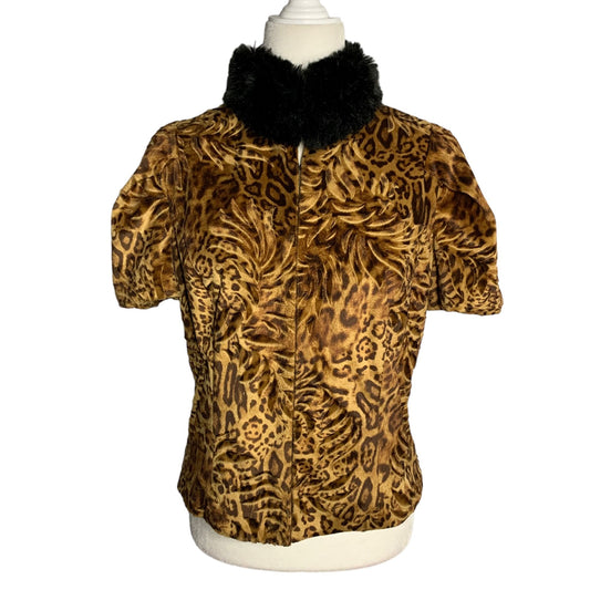 Etcetera Animal Print Puff Sleeve Jacket 6 Animal Print Faux Fur Hook Closure