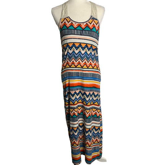 Love Crochet Knit Racer Back Maxi Dress M Multicolored Geometric Stretch Summer