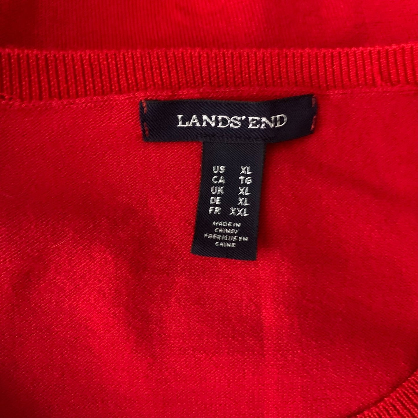 Lands End Embroidered Short Sleeve Sweater XL Red Las Vegas Knit Round Neck