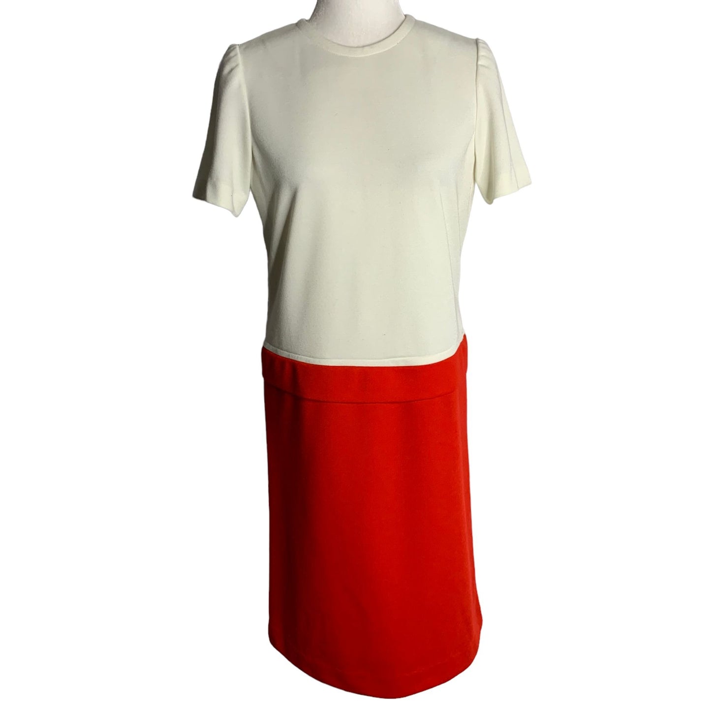 Vintage Leslie Fay Dropped Waist Shift Dress 8 White Red Short Sleeve Zipper