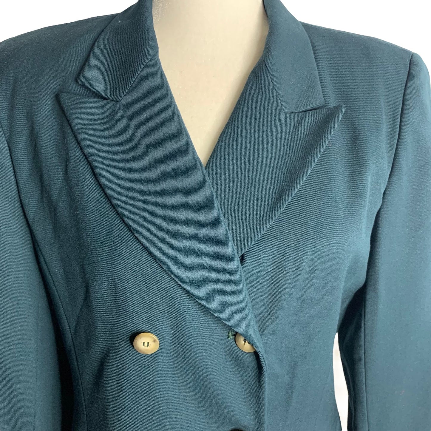 Vintage 90s Wool Double Breasted Blazer 8P Green Button Pockets Lined Union Made