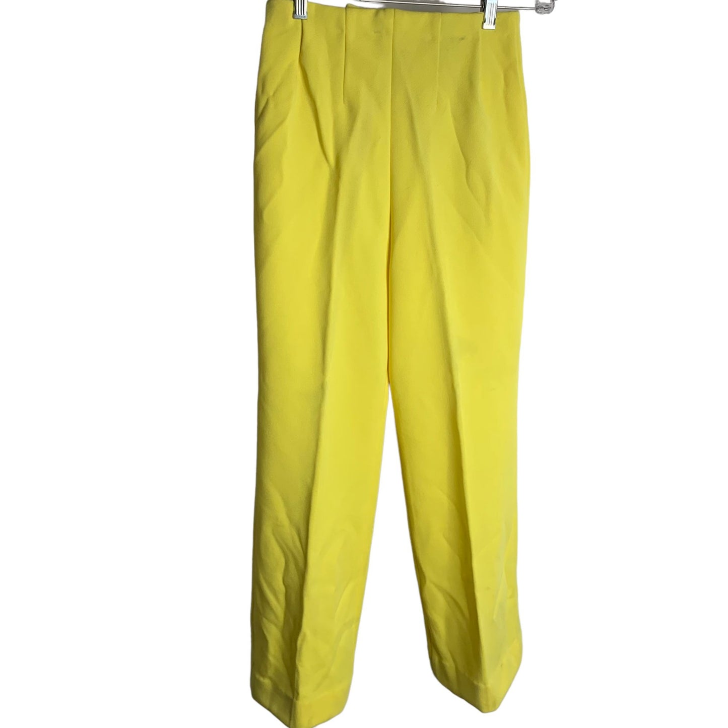 Vintage 60s 2 Piece Stretch Knit Pant Set S Yellow High Neck Pockets Zipper