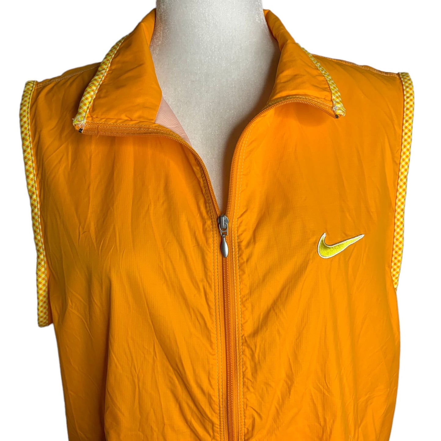 Nike Nylon Sleeveless Vest L Orange Full Zip Pockets Embroidered High Low