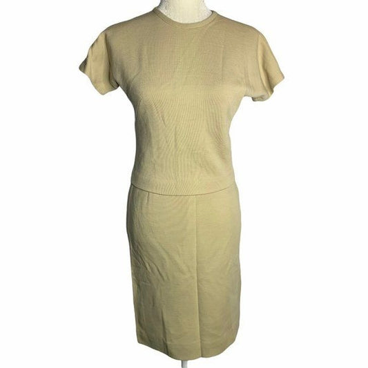 Vintage 50s Beige Knit Wool Skirt & Top Set